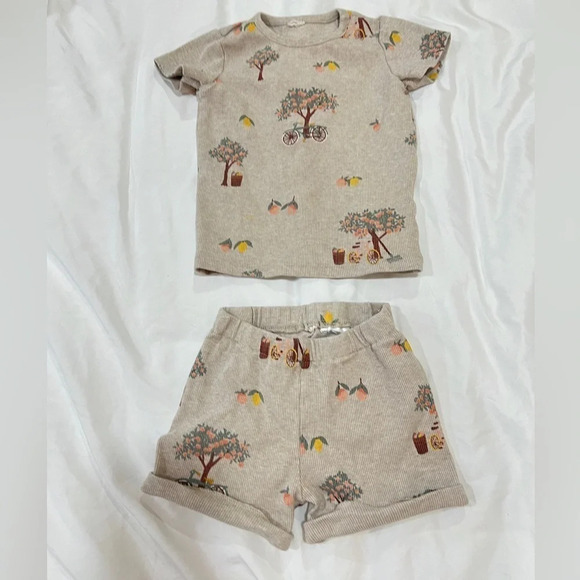 H&M kids matching set ribbed tshirt shorts neutral toddler - Picture 2 of 9